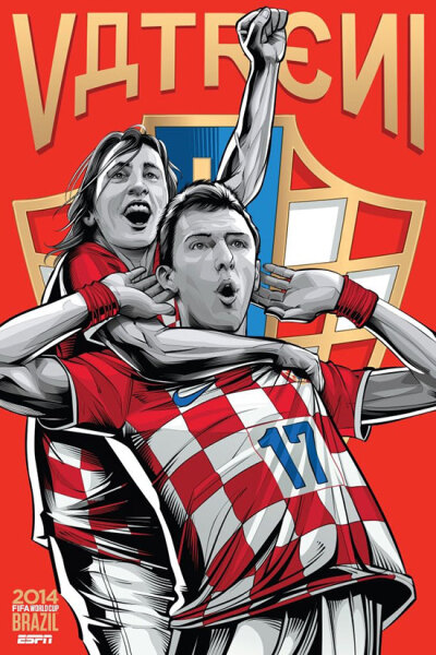 Croatia 克罗地亚 巴西艺术家克里斯蒂亚诺·斯奎拉(Cristiano Siqueira)应ESPN之邀为2014年世界杯32强制作宣传海报，海报非常漂亮，体现了各队的特色。