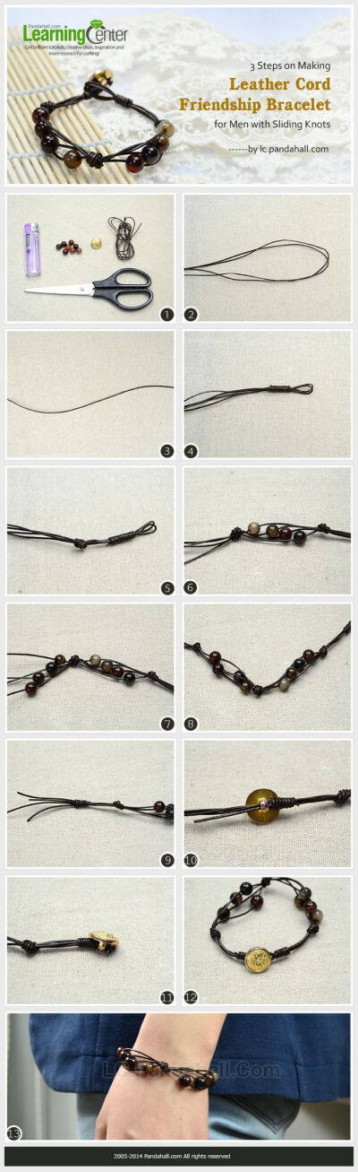 3 Steps on Making Leather Cord Friendship Bracelet for Men with Sliding Knots