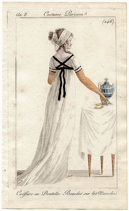 coiffure en dentelle - manches en boucles - le costume parisien - an 9 (1800-1801)