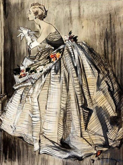 Evening gown by Lanvin, illustration by Jean Demarchy.