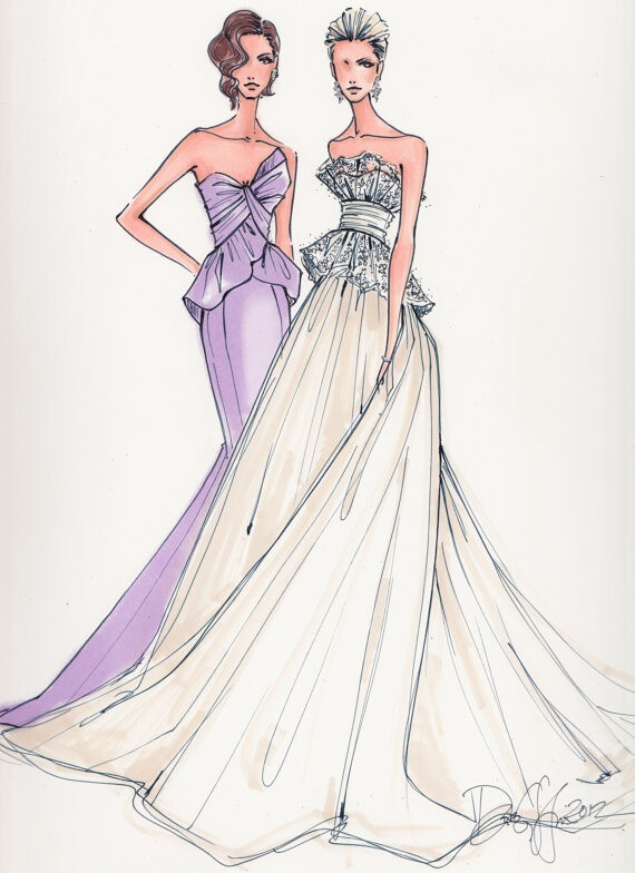 Custom Bridal Illustration 2 Figures.