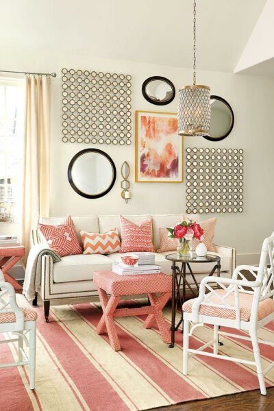 Living room with coral color palette