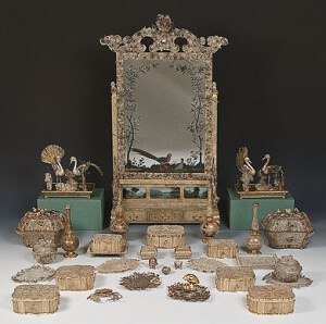 Toilet Set of 32 Objects, 1740-1750s China, Silver, filigree, gilding and other materials. (c) State Hermitage Museum Belonged to Catherine II