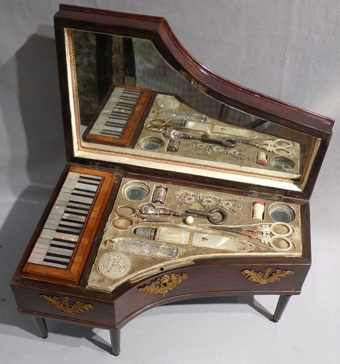 Antique Palais Royal musical Grand Piano sewing box.