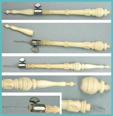 Antique French Carved Bone Tambour/ Crochet Hook; Circa 1820