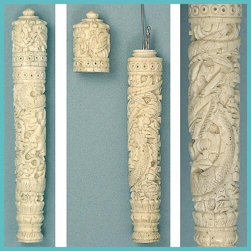 Carved bone needlecase c1840