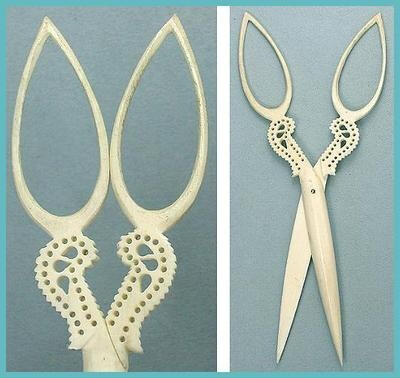 Antique Victorian Carved Bone Scissors; Circa 1890