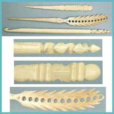 3 English Antique Bone Crochet Hooks circa 1890's