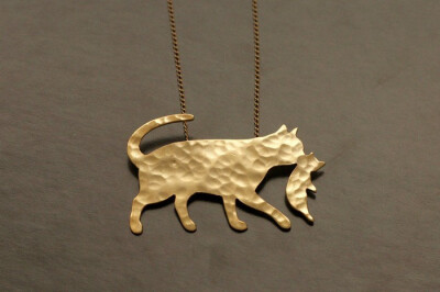 以色列原创设计Jools 猫咪宝宝和妈妈包金项链 现货