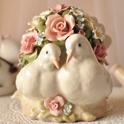 美国高档陶瓷摆件COSMOS白鸽相亲相爱音乐盒创意实用时尚结婚礼物