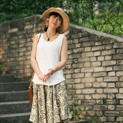 any灰年夏季复古亚麻双层布绣花公主半裙大摆裙