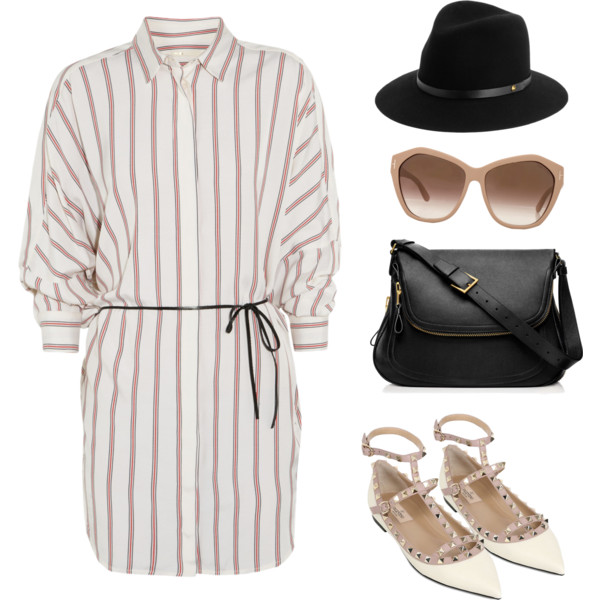 A fashion look from June 2014 featuring Maje dresses, Valentino flats and Rag &amp;amp; Bone hats. Browse and shop related looks.