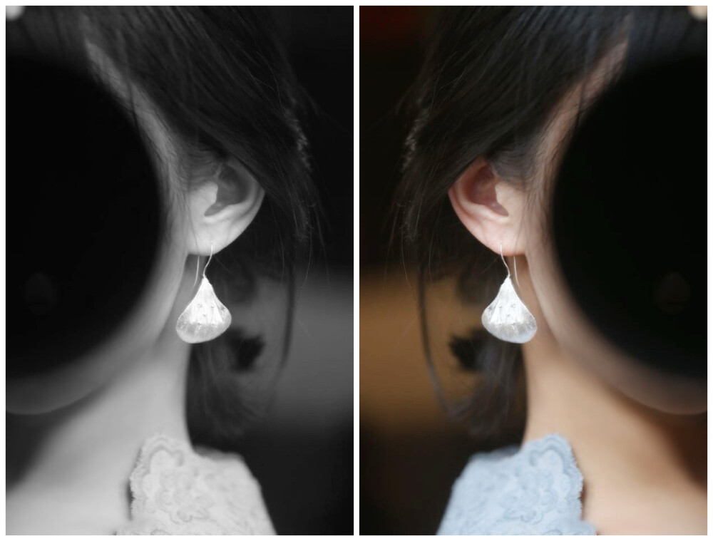 软语< 净植。> 手工制雪缎银纯美花瓣耳坠