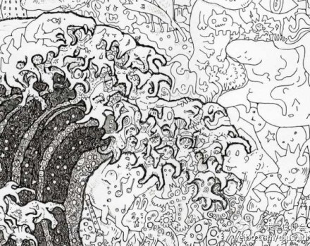 #求是爱插画#由无数造型怪诞的小人组成的画 by Sagaki Keita