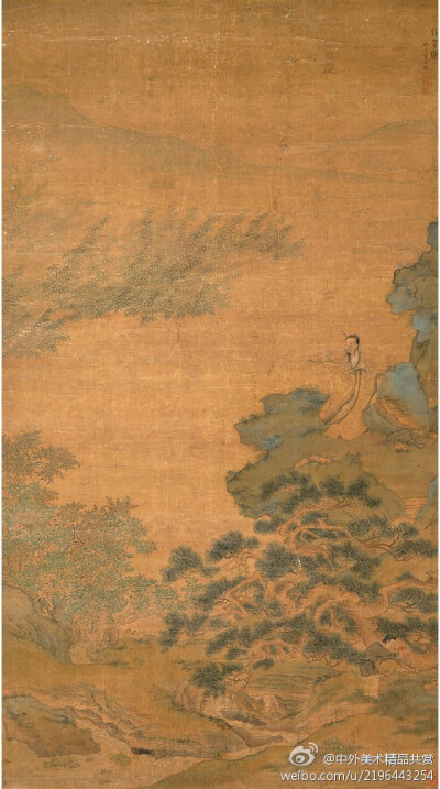 明 仇英《采芝圖》 —— 絹本設(shè)色，66.2 × 119 釐米，現(xiàn)藏中國(guó)美術(shù)館。