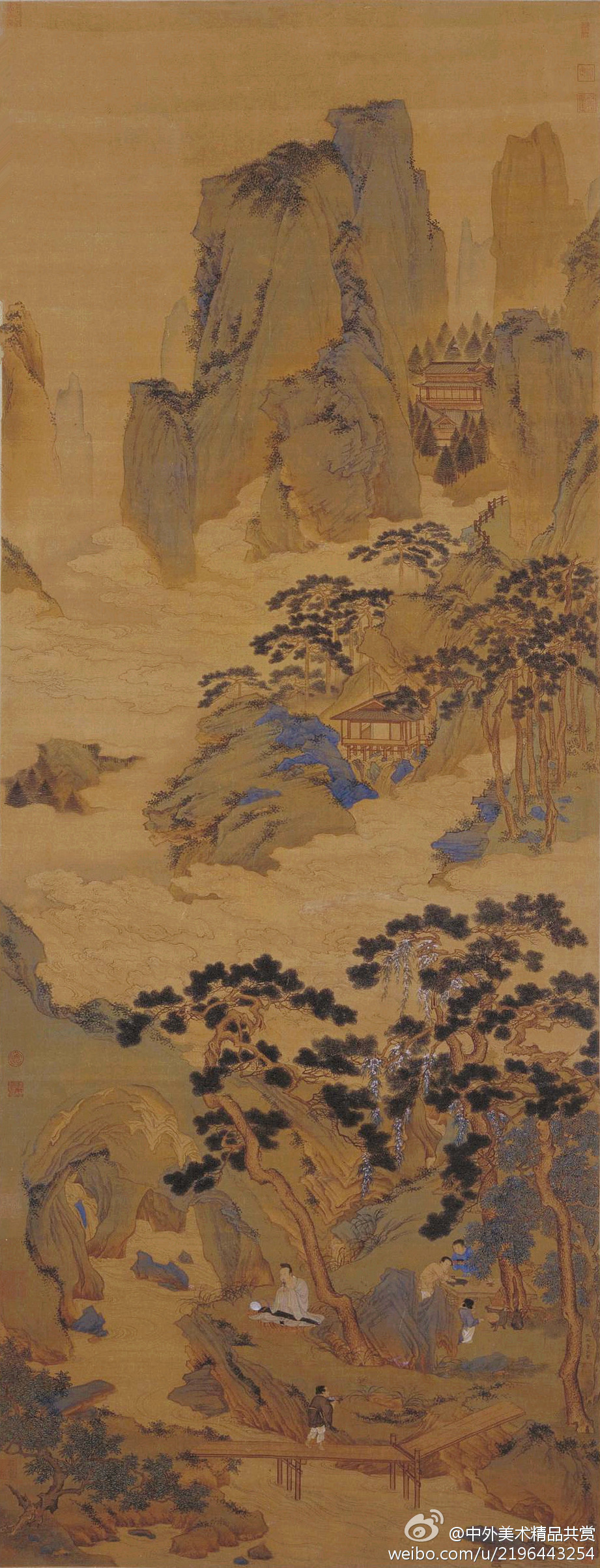 明 仇英《玉洞仙緣圖》 —— 絹本設色，65.5 × 169 釐米，現藏故宮博物院。