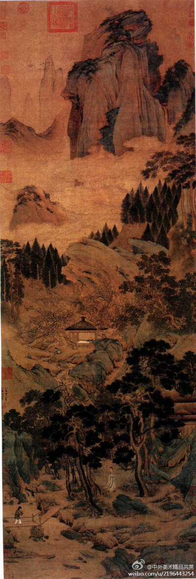 明 仇英《桃村草堂圖》 —— 絹本設(shè)色，53 × 150 釐米，現(xiàn)藏故宮博物院。