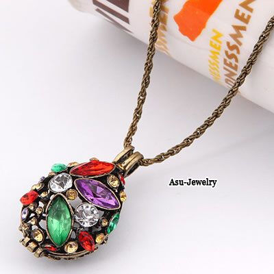 Bohemian style fashion vintage pendant charm necklace (Blue) The most fashionable colors has become a popular trend