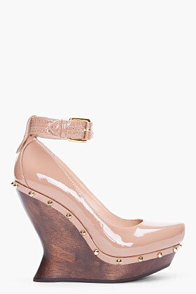 McQ Alexander McQueen Taupe Patent Brogued Wedges for Women | SSENSE