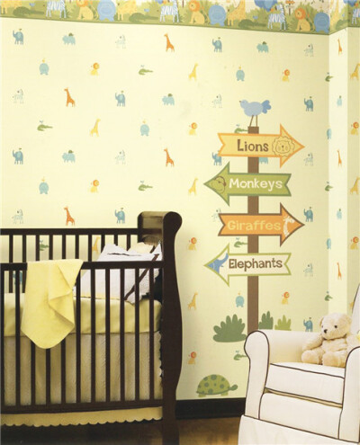 卡通动物卧室儿童房纯纸环保墙纸装修效果图片-阳光无限