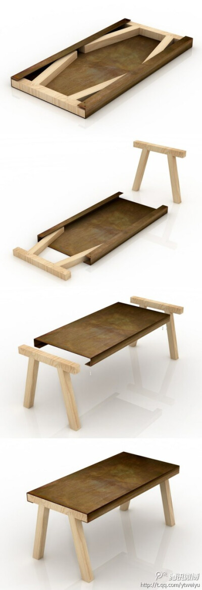 #亚太.创意设计#“mastro”是一个小型家具，它的灵感来自于传统工匠工作室中的旧工作台或凳子。桌面是用酸蚀铁板材料制作的，两侧各有一个槽，内部可以放两个杉木支架，节省空间便于储存。这两个木桌腿很容易抽出，…