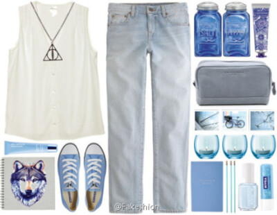 ▲V领白色衫 x 洗水牛仔裤 x 匡威（①上衣：MONKI ②裤：jcrew ③鞋：Asos）