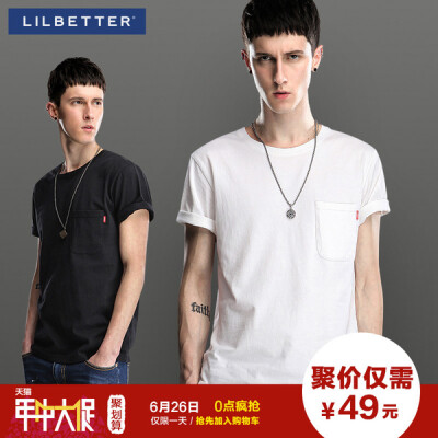 lilbetter男t恤 纯棉潮牌简约纯色男白色圆领男装 男士短袖t恤 潮