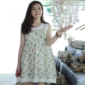 森女日系小清新棉麻宽松两件套无袖背心裙复古小碎花连衣裙女纯棉