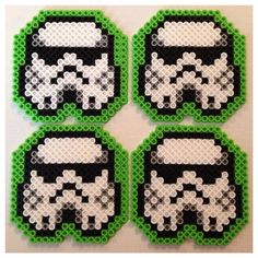 Stormtrooper Coasters Green Set of 4 perler bead by K8BitHero