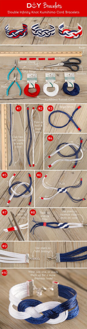 DIY Double Infinity Knot Kumihimo Cord Bracelets. Supplies available at your local Michaels store