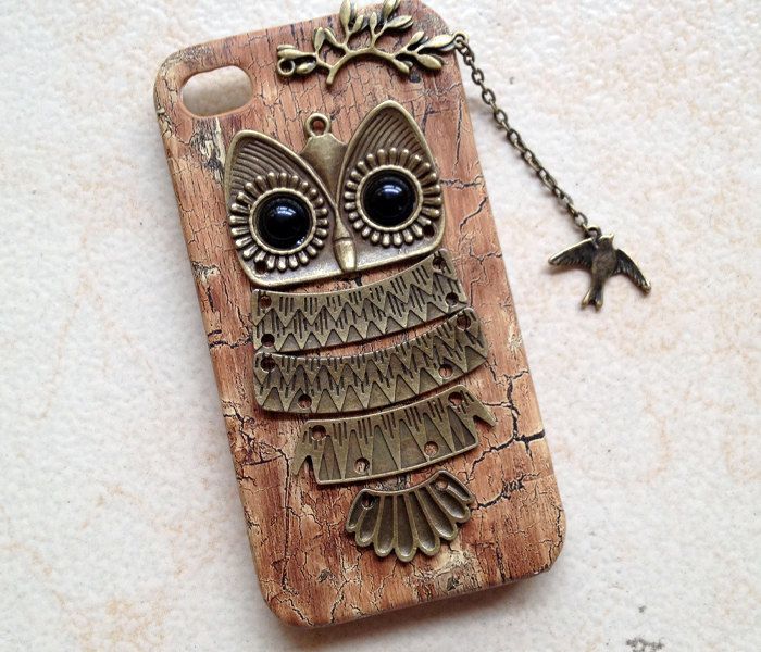 iphone 5 case cover, Owl with Branch ,bird pendant --Wood color PU leather Hard Case Cover for iPhone 5 hard case, iphone 5 cover. $13.99, via Etsy.