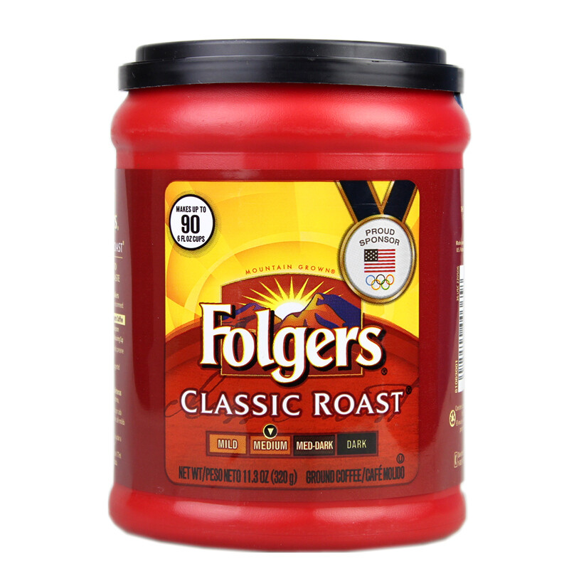 美国原装进口 福爵Folgers 浓缩咖啡粉 中度烘焙 速溶纯咖啡 320g