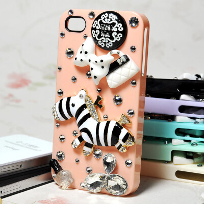 水钻手机壳iPhone4s苹果4s 5s iphone5s手机壳水钻小斑马