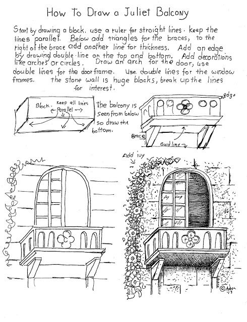 鄉村素描【陽台】，來源：http://drawinglessonsfortheyoungartist.blogspot.tw/2013/03/how-to-draw-balcony-worksheet.html