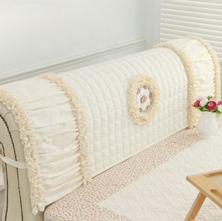 韩国进口 米色玫瑰木耳边衍缝夹棉床头套床头罩 床头防尘罩