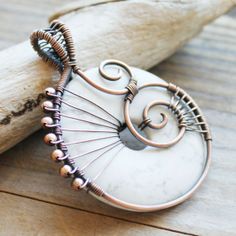 Pendant | Michel of Wild Soul Studio. &amp;quot;Glowing Roots&amp;quot;. Copper wire and howlite doughnut