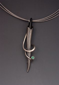 Necklace | Wendy Walsh. Textured sterling silver, onyx and chrysoprase