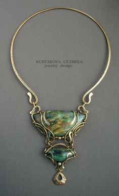 Necklace | Kuryakova Liudmila. &amp;quot;Tales of an ancient wood&amp;quot;. Brass, fuchsia (fuksitovy slate), patina