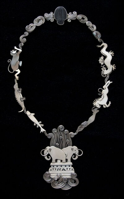 Necklace | Ahlene Walsh. &amp;quot;Intelligent Design&amp;quot;. Sterling silver and trilobite.