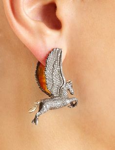 Earrings | Sevan Bicakci. &amp;quot;Pegasus&amp;quot;. Oxidized sterling silver, white and black diamonds, detailed with rose gold and 24k gold