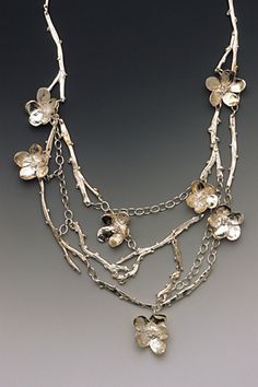 Necklace | Mary Ellin D'Agostino. &amp;quot;Cherry Blossoms&amp;quot;. Precious metal clay; silver.