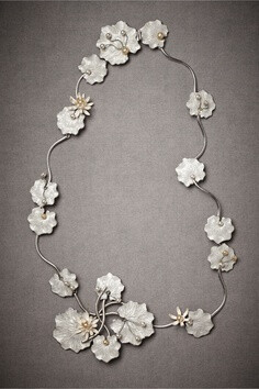 Necklace | Debra Moreland. &amp;quot;Lily Pad&amp;quot; Rhodium plated brass, ivory, white glass pearls