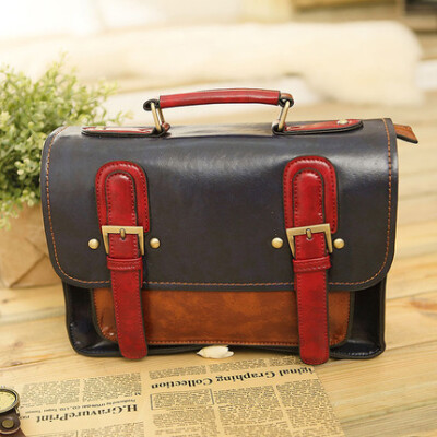 欧美英伦复古邮差森系学院风森林系酒红手提包单肩包斜跨女包