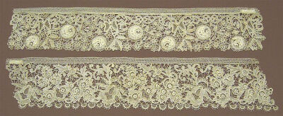 Needle Lace borders from the Erzgebirge mountains of Germany in 1884, displayed in the Victoria and Albert Museum.