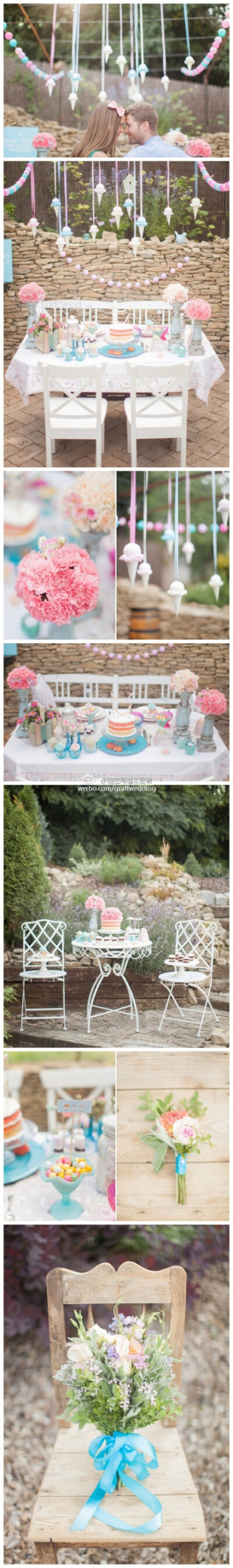 #格拉芙婚礼素材欣赏# 粉蓝色的订婚照甜品桌