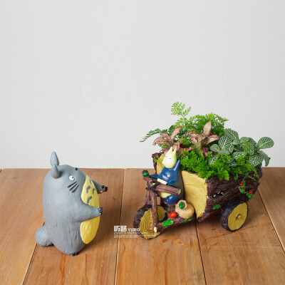 屿路生活 新品上新 龙猫推车盆栽 原创绿植 创意礼品 桌面绿植