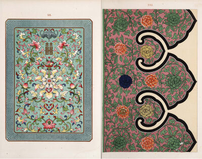 中國紋樣集錦 / Examples of Chinese ornament || 大約出版於1867年，是英國當時先鋒建築家與設計師 歐文·瓊斯/Owen Jones 根據歷史上的南肯辛頓博物館部分中國收藏品和部分其它中國古董上的圖案繪製而成。