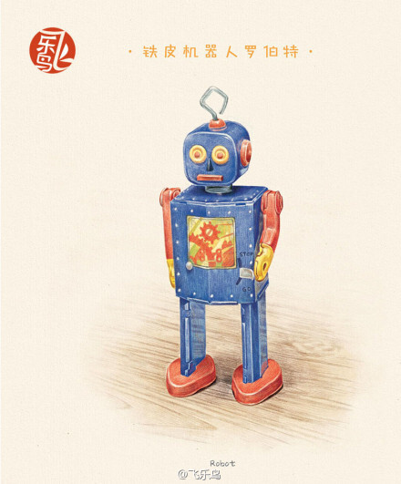  #飞乐鸟作品#《色铅笔下的玩具屋》—萌萌的灰兔宝宝，陪伴我长大的铁皮机器人，外婆陪你咿咿呀呀的小木马。相信每一个不愿长大的你，心中都有一个不会离开的巴斯光年。《色铅笔画下的玩具屋》彩铅绘画教程自学书 美术教材