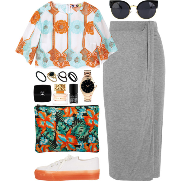 A fashion look from June 2014 featuring MICHAEL Michael Kors skirts, Topshop sneakers and Bowie clutches. Browse and shop related looks.