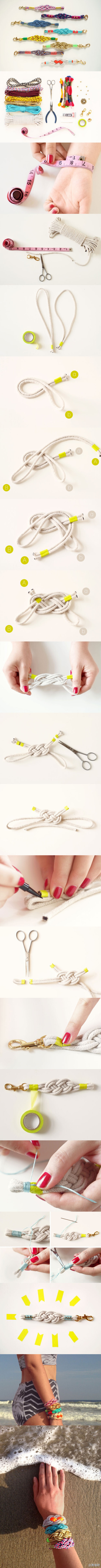 #Nautical Knot Bracelets#by Clare McGibbon，明亮海洋风！这是水手结不？每次都对一堆中国结名字如堕五里雾中(￣.￣)